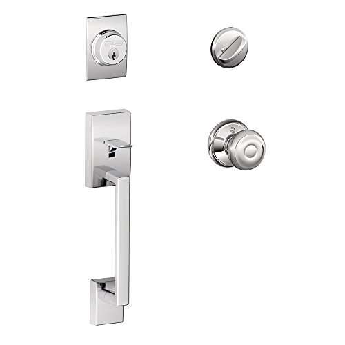 SCHLAGE Lock Company Century Single Cylinder Handleset and Georgian Knob, Bright Chrome (F60 CEN 625 GEO)