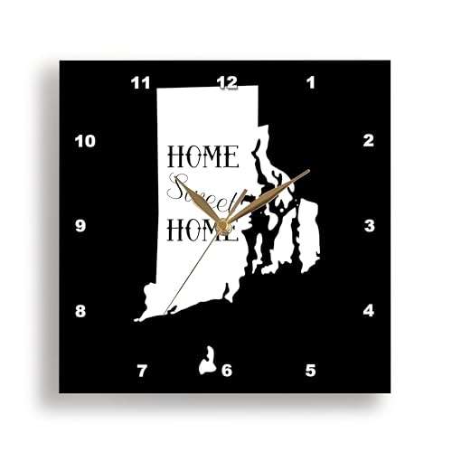 3dRose Wall Clock Silent - 10 inch - Home Sweet Home Inside The State of Rhode Island. Black Background. - Stamp City - Typography