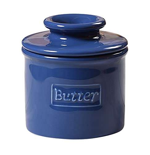 Butter Bell - The Original Butter Bell crock by L Tremain, a Countertop French Ceramic Butter Dish Keeper for Spreadable Butter, Café Retro Collection, Royal Blue, Glossy Finish