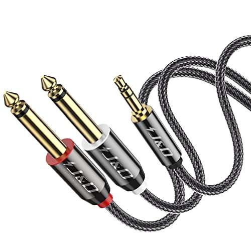J&D 3.5mm 1/8 inch TRS Male to Dual 6.35mm 1/4 inch TS Male Mono Stereo Y-Cable Splitter for Amplifiers/Mixer Audio Recorder, Zinc Alloy Housing, Nylon Braid, Gold Plated Copper Shell, 6 Feet
