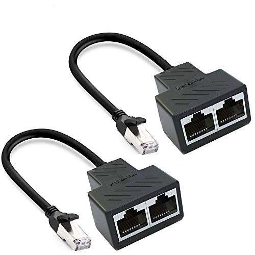 Ethernet Cable Splitter RJ45 Network 1 to 2, 2 Packs Ethernet Splitter 1 to 2 LAN Ethernet Splitter Suitable for Cat5, Cat5e, Cat6, Cat7 LAN Ethernet Socket Connector Adapter