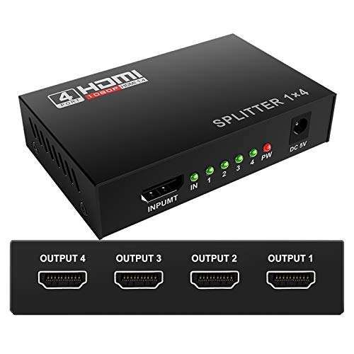Mcscants HDMI Splitter 1 in 4 Out V1.4 Powered 1x4 Ports Box Supports 4K@30Hz Full Ultra HD 1080P 3D Compatible with PC STB Xbox PS4 Fire Stick Roku Blu-Ray Player TV HDTV (1 Input to 4 Outputs)
