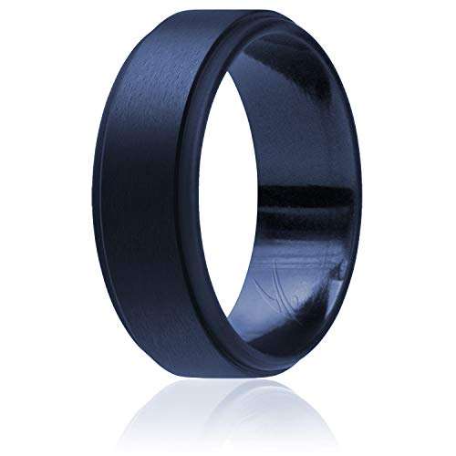 ROQ Silicone Rubber Wedding Ring for Men, Comfort Fit, Men's Wedding Band, Breathable Rubber Engagement Band, 8mm Wide 2mm Thick, Step Edge, Single, Blue, Size 12
