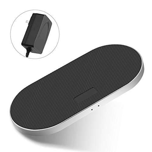 ZealSound 5 Coils Wireless Charger Charging Pad, Fast Quick Anti-Slip Silicon Metal Aluminum w/QC 3.0 Adapter Chargers Station Dock for Qi New AirPods Multiple Devices Can't Support 15W Phones-Black