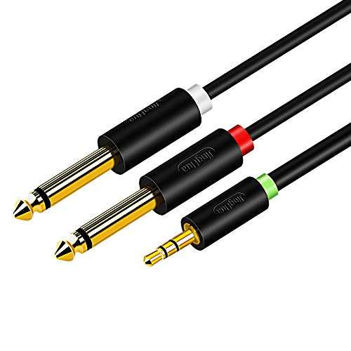 Hosyl Gold-Plated 3.5mm 1/8" TRS Male to 2X 6.35mm 1/4" TS Male Mono Y Cable Splitter with for Laptop, CD Players, Power Amplifier, Mixer, Home Stereo Systems (5FT/1.5M)