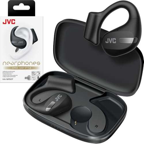 JVC New Nearphones Open Ear True Wireless Headphones with 16mm Large Drivers for Powerful Sound, Single Ear use, Compact Size, and Long Battery Life (up to 38 Hours) - HANP50TB (Black)