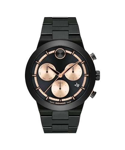 Movado Bold Fusion Men's Luxury Chronograph Watch - Swiss Quartz Movement, Stainless Steel Bracelet, Water Resistance 50 Meters (5ATM) - Classic Timepiece - Gift for Him - 44.5mm