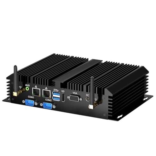 Thdeukoty Fanless Mini Industrial PC, Desktop Computer Core i3-5005U Windows 10 Pro, 8GB RAM 256GB SSD, 2xNICs, 2*COM RS232, 4xUSB3.0, Dula-Band WiFi, HDMI/VGA Ports, Gigabit LAN, Auto Power On