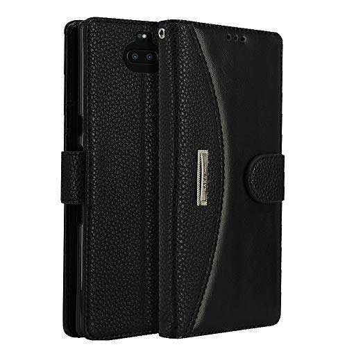 Leather Wallet Phone Case for Sony Xperia 10 Plus, LOKAKA Folding Flip Cases Protective Cover Strong Magnetic Closure with Card Slots Kickstand -Black