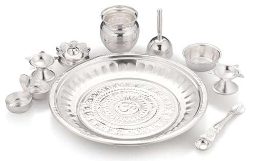 9 pcs Silver Polished Puja Set