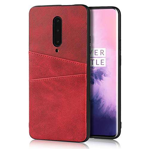 Jaorty Compatible with OnePlus 1+ 7 Pro Case, Slim PU Leather Back Case Cover with Credit Card Holder Durable Protective Cover Case for OnePlus 1+ 7 Pro (Red)