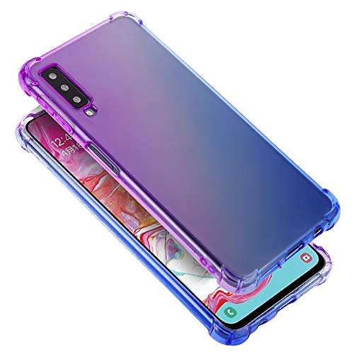 BAISRKE Clear Gradient Case for Galaxy A7, Shock Absorption Flexible TPU Soft Edge Bumper Slim Protective Cases Cover for Samsung Galaxy A7 2018 A750 SM-A750F - Blue Purple
