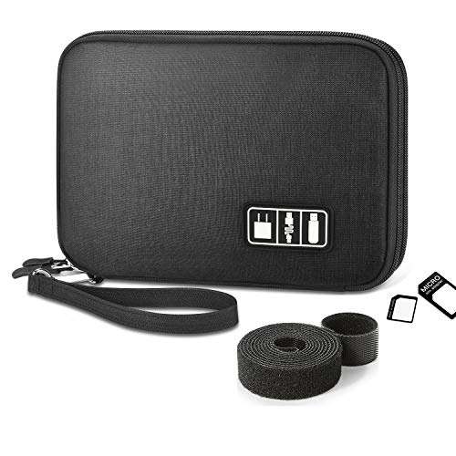 Electronic Organizer, Double Layer Travel Gadget Bag for USB Cable, SD Card, Hard Drive, Power Bank, iPad Mini, etc. with Free Bonus(1 SIM Card Adapter & 1 Velcro Roll) by Tqgoods