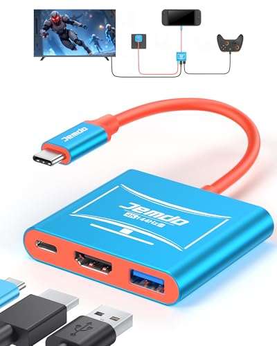 JEMDO Switch 2 Dock for TV (V22.0.0), 4K@144Hz HDR, HDMI 2.1 USB-C Adapter with 48Gbps, USB 3.2 & PD 100W Fast Charging Portable Travel Dock, Compatible with Nintendo Switch 2 / OLED / 2017
