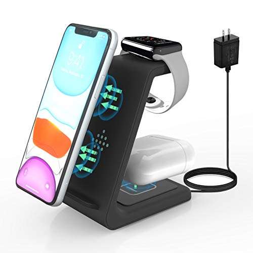 Wireless Charger,ZHIKE 3 in 1 Qi-Certified 10W Fast Charging Station for Apple iWatch Series 6/5/4/3/2/1,AirPods,Wireless Charging Stand Compatible with iPhone 11 Series/XS MAX/XR/Samsung?With A Plug?