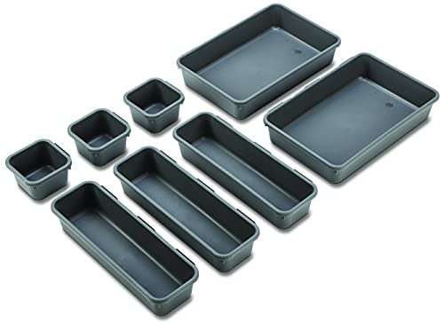 Junk Desk Drawer Organizer Trays - Set of 8 Modular Interlocking Drawer Dividers for Organizing and Storage