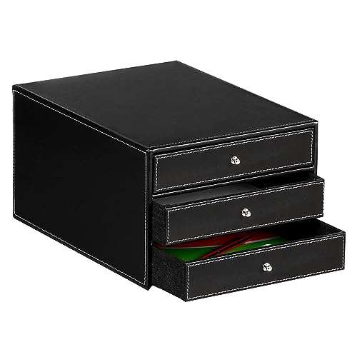 PU Leather Desktop Organizer with Drawers,3 Drawer Office Desk Organizer,Desktop Storage for Office Supplies/A4 Paper/Magazine/Book,for Office School Home.Black