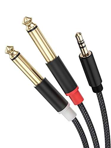 Froggen 3.5mm 1/8" TRS to Double 6.35mm 1/4" TS Mono Y-Cable Splitter Cable,3.5mm Male to 6.35mm TS Mono Stereo Compatible with Smartphone Laptop Multimedia Speakers and Home Stereo Systems (3ft)