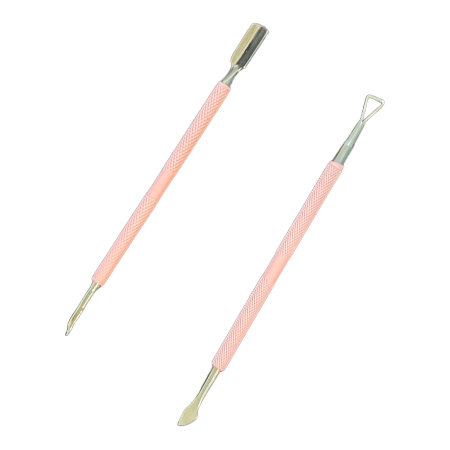 2PCS Metal Pink Cuticle Pusher and Cutter Remover Salon Quality Stainless Steel Acetone Gel Nail Polish Peeler Scraper Manicure and Pedicure Cleaner Tool For Fingernail and Toenail