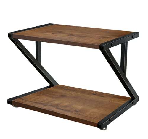 Desktop Printer Stand with 2 Tier Wood Storage Shelves, Rustic Printer Table, Multi-Purpose Desk Organizer for Fax Machine, Scanner, Files, Home Printer Stand with Adjustable Anti-Skid Feet