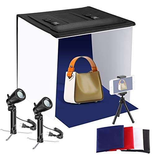 Neewer 20x20 inches Table Top Photography Studio Lighting Light Tent Kit with Foldable Shooting Box, Led Light, Mini Tripod, Phone Holder, 4 Color Backdrops for Product Shooting Advertising