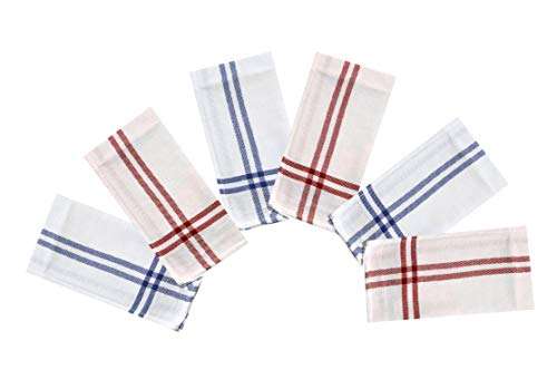JHOME-Red and Blue Cotton Kitchen Towels (Pack of 6)