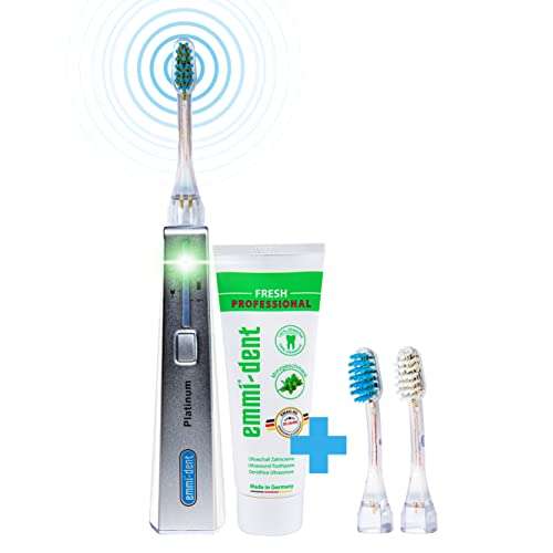 Emmi-dent Ultrasound Platinum Nature Fresh - Bundle. Touchless, Gentle Cleaning for Sensitive Teeth & Gums. Cleans with 100% Ultrasound Technology. No Abrasion, No Brushing, No Damage. Rechargeable.