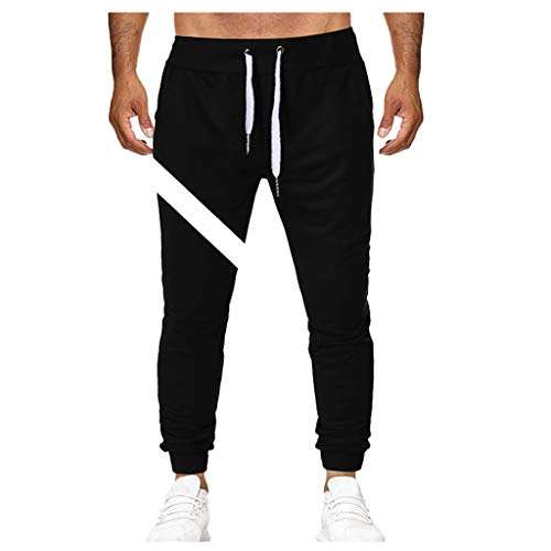 EINCcm Stripes Printed Sports Pants for Men, Elastic Waist Drawstring Trousers Slim Fit Casual Loose Joggers Trousers(Black, L)