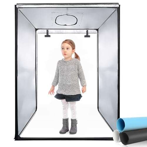 Professional Photo Light Box, Heorryn 16x16x16 Inches Portable Photo Studio Box Folding Shooting Tent Kit with Brightness Dimmable 126 LED Lights and 5 Backdrops for Jewellery, Food, Shoes Photography