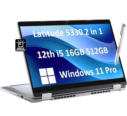 Dell Latitude 5330 2-in-1 Business Laptop (13.3" FHD Touchscreen, Intel 10-Core i5-1245U, 16GB RAM, 512GB SSD, Active Pen) Backlit Keyboard, Webcam, 2024 Latitude 5000, Wi-Fi 6E, Win 11 Pro, Gray