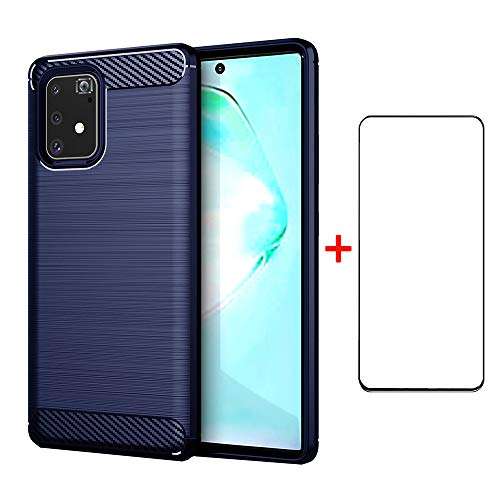 Phone Case for Samsung Galaxy A91 M80S S10 Lite with Tempered Glass Screen Protector Cover and Cell Accessories Slim Thin Rugged Silicone Glaxay A 91 GalaxyA91 Gaxaly M80 S Cases Women Men Dark Blue