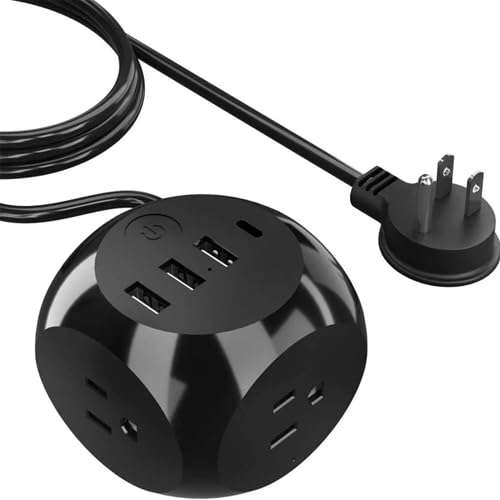 Ceptics Power Strip with USB C - Cube Power Strip, 3 Outlets + 4 USB Ports (3 USB and 1 USB-C) Portable Design, Compact for Travel, Cruise Ship, Office - Black Power Strip - Powerful 21W