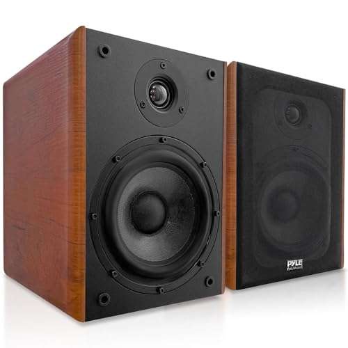 Pyle 6.5" Home Audio Speakers, Passive Bookshelf, 240W Max Power, 1" Silk Dome Tweeter and Aluminum Voice Coils, Gold Plated 5 Way Binding Post, Rubber Surrounds, Beautiful Wood Grain Finish - Pair