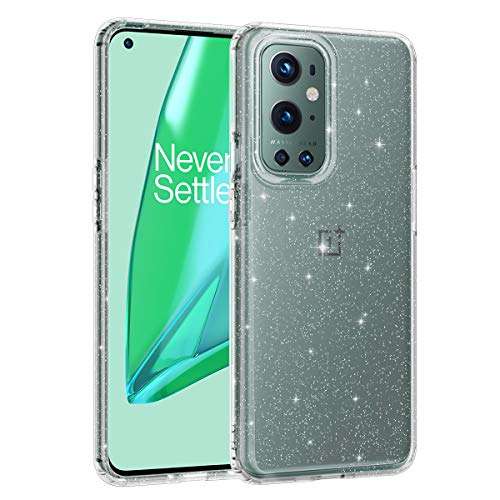 Lamcase Compatible with Oneplus 9 Pro Case, Crystal Clear Bling Sparkly Glitter Shiny Soft Flexible TPU Slim Fit Drop Protection Rugged Shockproof Cover Case for Oneplus 9 Pro 2021, Clear Glitter