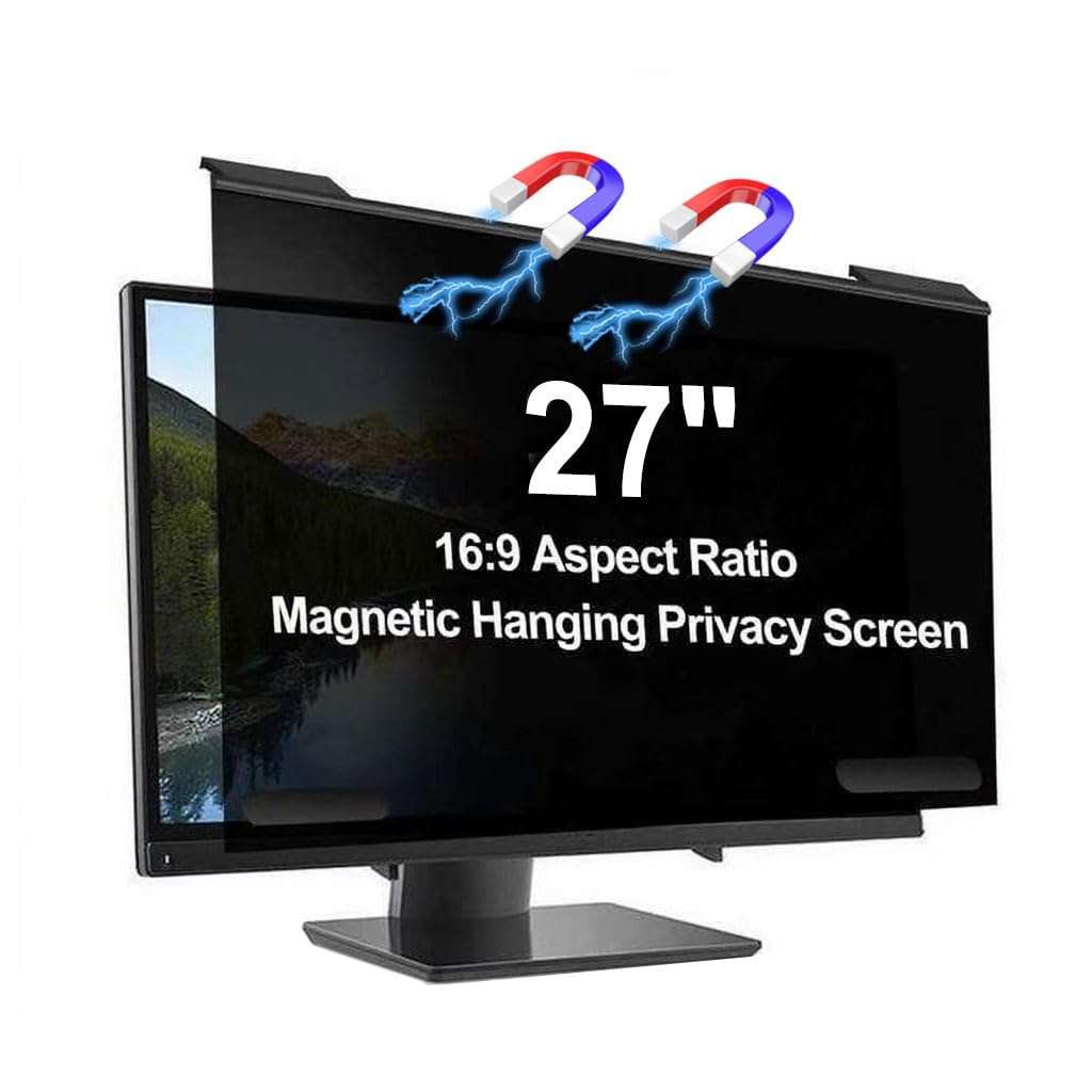 Magnetic Privacy Screen for 27 Inch Monitor, 16:9 Aspect Ratio Computer Polycarbonate Anti Spy Filter, Aluminum Alloy Frame Anti-Glare Blue Light Shield, Removable Anti-Peeping Screen Protector for Desktop PC & Monitor