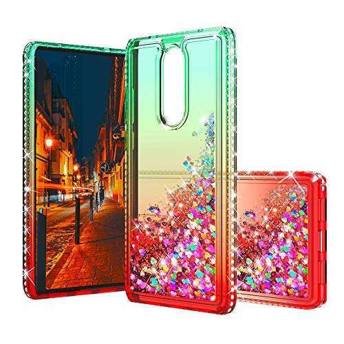 Telegaming Coolpad Legacy Phone Case, Gift for Women and Girls, Cute Flowing Bling Stars Quicksand Clear Soft TPU Bumper Hard PC Back Protective Case for Coolpad Legacy Teal to Red