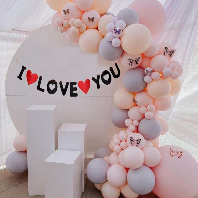 Dinipropz I Love You Decoration | Valentine's Day Decor | Anniversary Balloons Decoration | Romantic Theme Love Combos | Proposal Kit Wedding Engagement Party Decoration (Pack of 61)