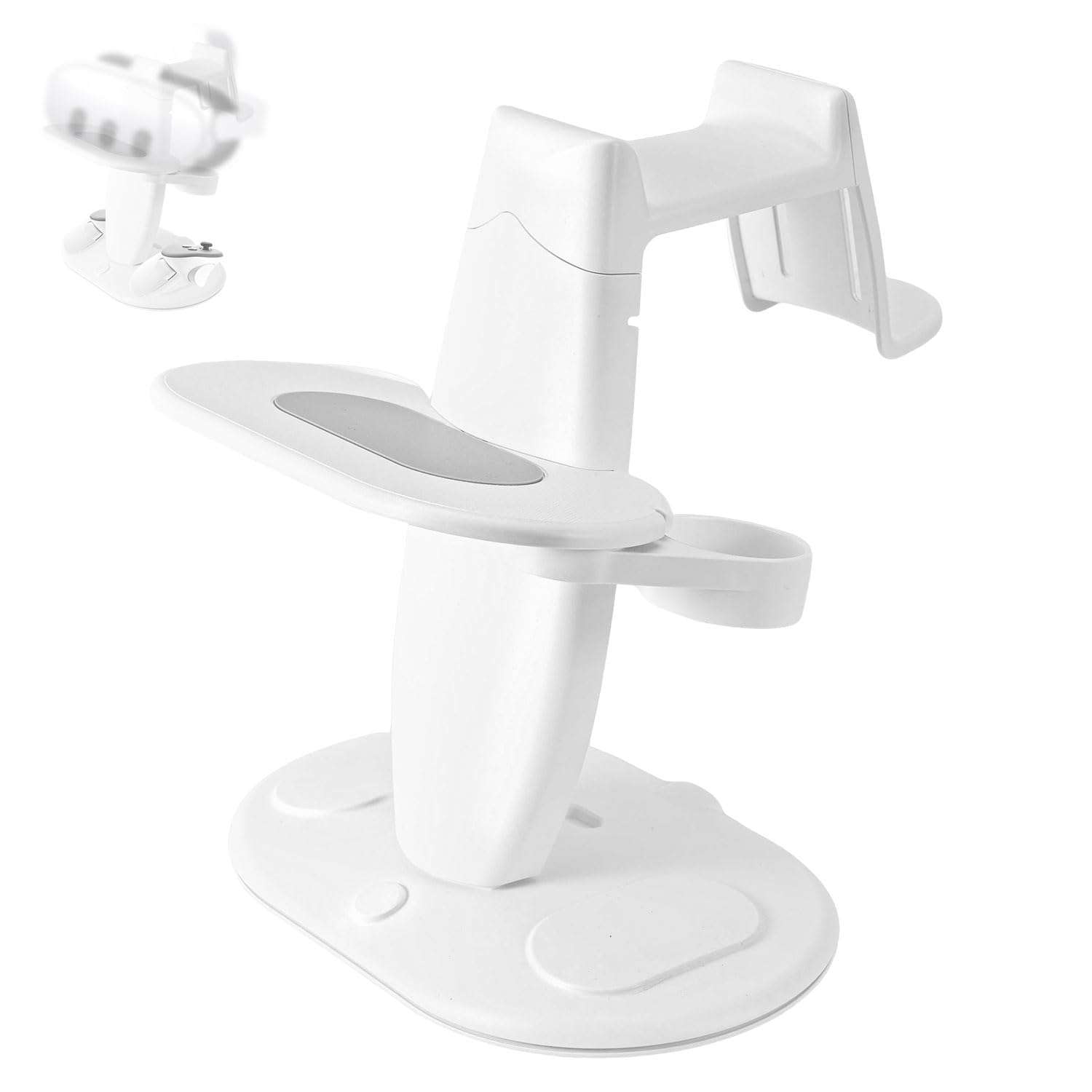 VR Stand Compatible with Meta Quest, VR Headset Holder Gaming Headsets Organizer Vertical Charging Dock VR Accessories Storage Rack for Meta Quest 3S Quest 3 Quest 2 (White)