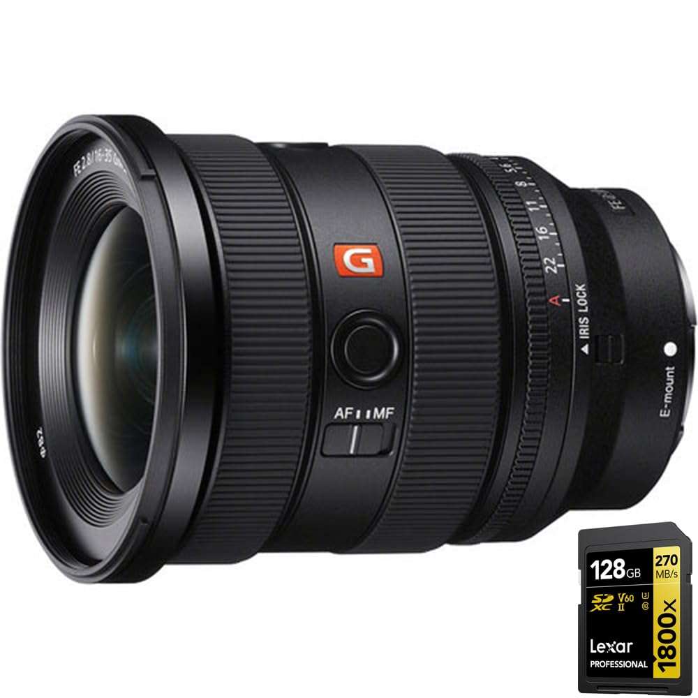 Sony SEL1635GM2 FE 16-35mm F2.8 GM II Full-Frame Standard Zoom G Master Lens Bundle with Lexar Professional 1800x SDXC UHS-II Card Gold Series 128GB