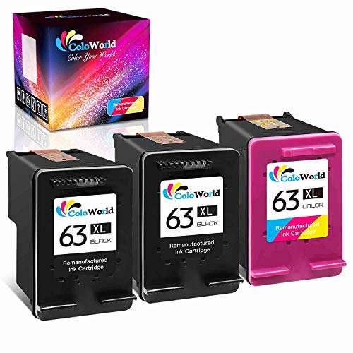 ColoWorld Remanufactured Ink Cartridge Replacement for HP 63XL 63 XL Work with Envy 4520 3634 OfficeJet 3830 3831 5252 4650 5258 5255 DeskJet 3636 3630 1112 1110 3637 3639 Printer (2 Black, 1 Color)