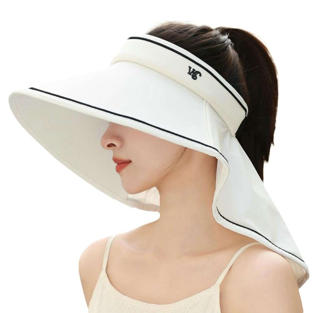Summer Sun Hats for Women Roll-up Ponytail Bucket Hats Wide Brim Shawl Neck Flap UPF50+ Visor Cap for Beach Outdoor 2025