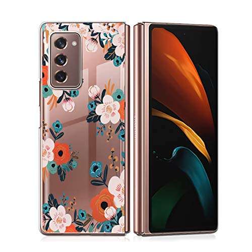 LSL Case for Samsung Galaxy Z Fold 2 5G Case Clear Print Flowers Cute Design Hard PC Shockproof Protection Full Body Protection Cover for Galaxy Z Fold 2 7.6 Inch