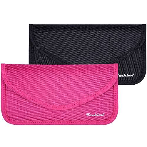 Techion Signal Blocking Bag, 2 Pack RFID Faraday Bag Shield Pouch Cage Box Wallet Case for Cell Phone and Car Key FOB, Privacy Protection, Anti-Hacking - Black & Hot Pink