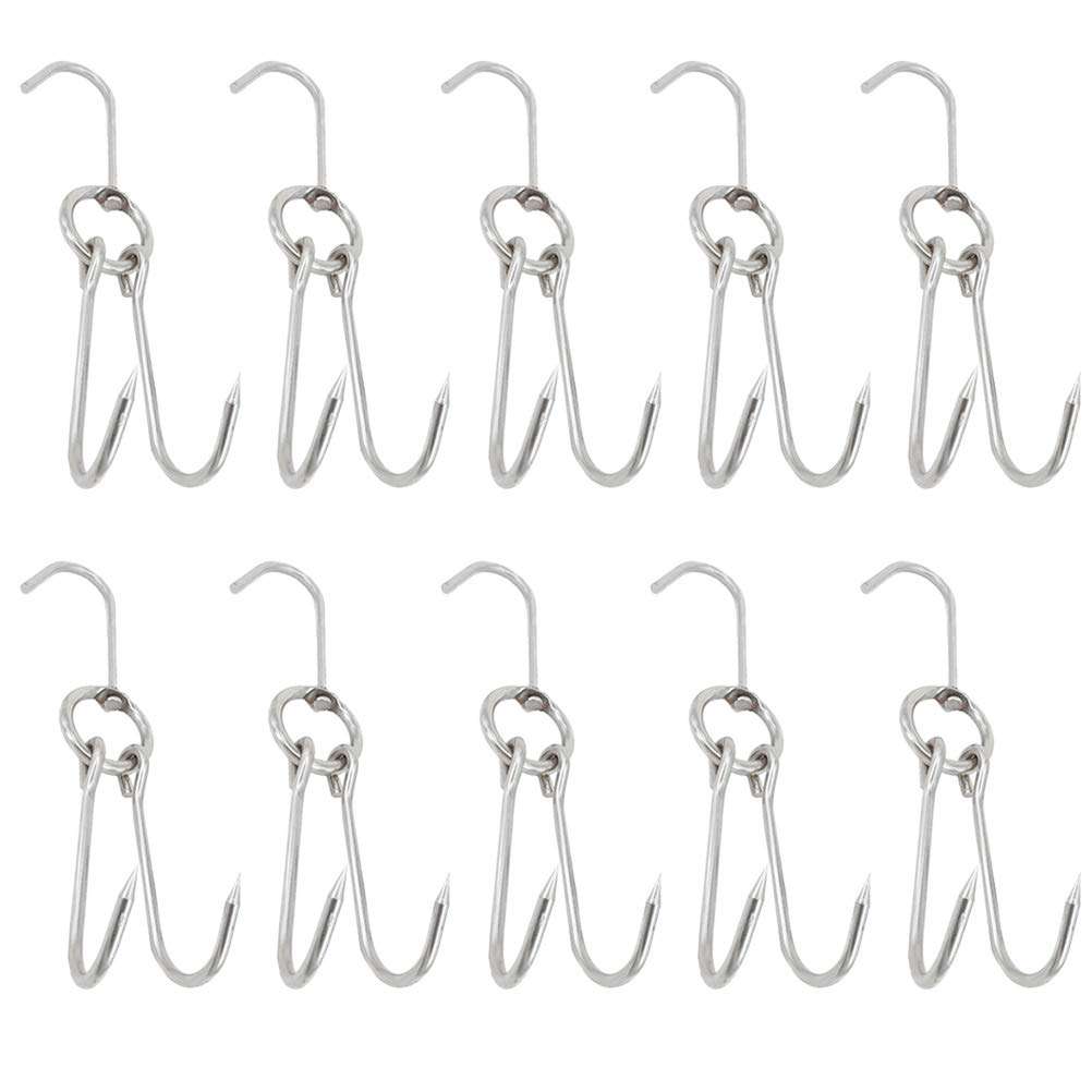Yardwe 10Pcs Poultry Hanging Hook Stainless Steel Pork Hooks Meat Hook Heavy Duty for Bacon Roast BBQ Grill Hanger Cooking Tools