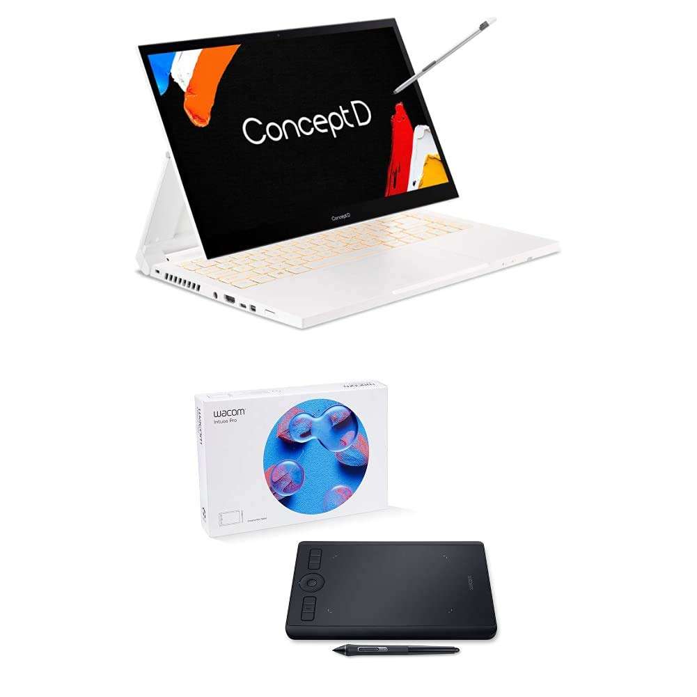 Acer ConceptD 3 Ezel CC314-72G-72SX Convertible Creator Laptop + Wacom PTH460K0A Intuos Pro Digital Graphic Drawing Tablet for Mac or PC
