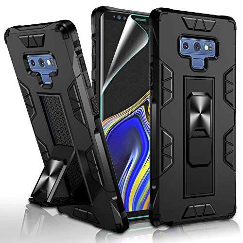Compatible for Samsung Galaxy Note 9 Case with HD Screen Protector, Gritup Military Grade Dual Layer Protective Shockproof Cover Built-in Magnetic Kickstand Phone Case for Samsung Note 9, Black