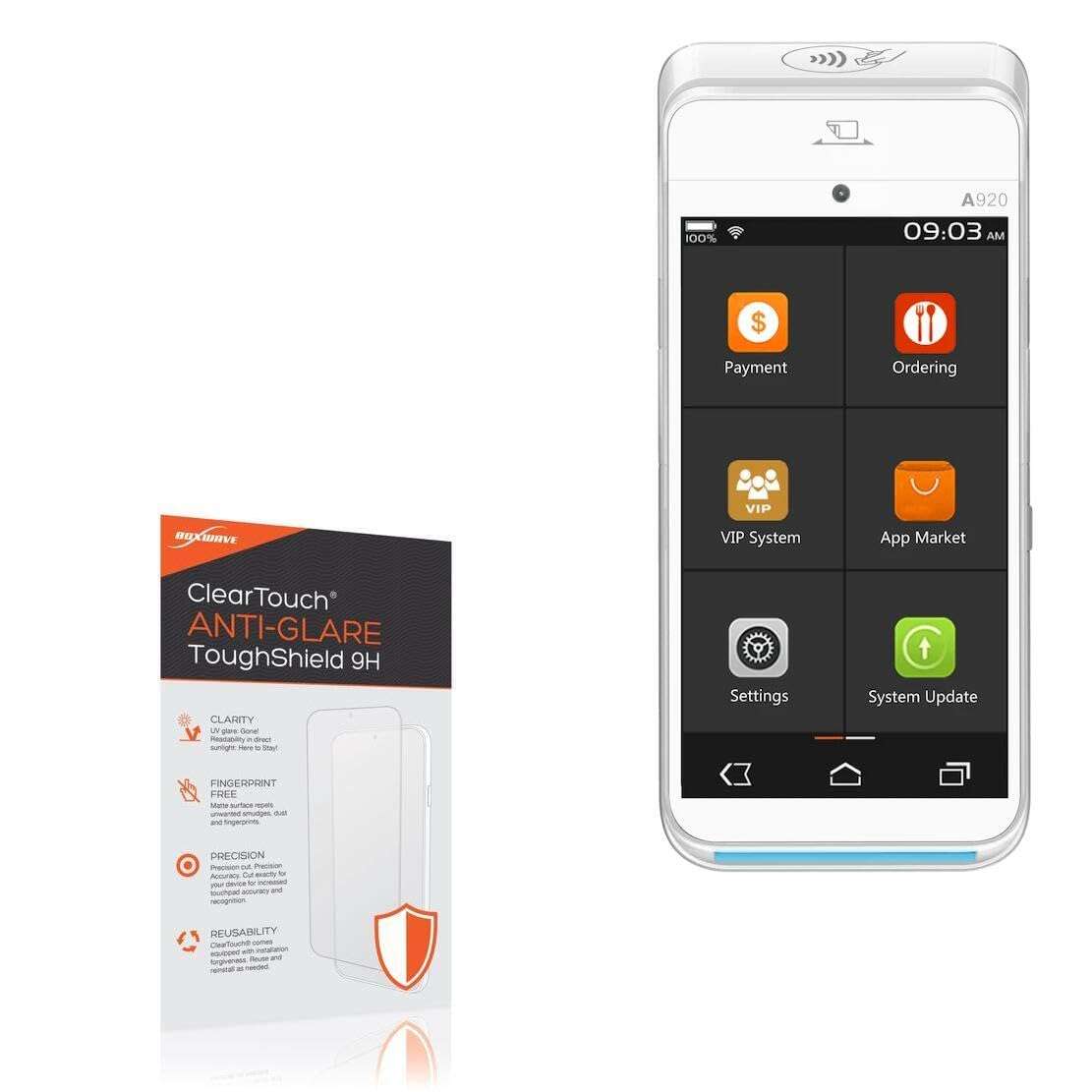 BoxWave Screen Protector Compatible with Pax A920 - ClearTouch Anti-Glare ToughShield 9H (2-Pack), Anti-Glare 9H Tough Flexible Film Screen Protector