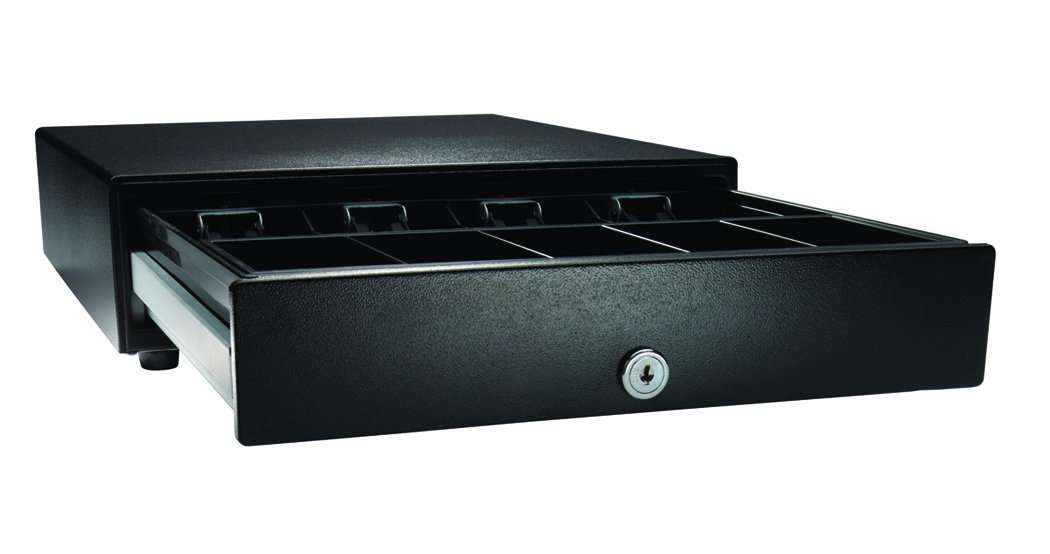APG Standard- Duty 13.8" Point of Sale Cash Drawer | Vasario Series VP320-BL1416 | MultiPRO 320 Interface | Plastic Till with 4 Bill/ 5 Coin Compartments | Printer Driven |Black