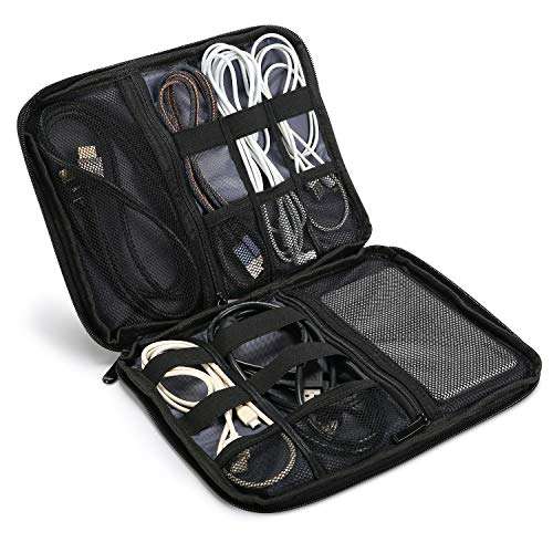 ProCase Electronics Travel Gadget Organizer Tech Bag, Handy Gear Accessories Storage Carrying Bag Pouch for USB Cable SD Card Camera Hard Drive Flash Disk Power Bank -Black