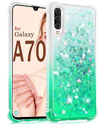 Dzxouui for Galaxy A70 Case,Samsung A70 / A70S Case,TPU Protective Cover for Girls and Women Glitter Bling Sparkle Cute Phone Cases for Samsung Galaxy A70S / A70(Gradient Green)